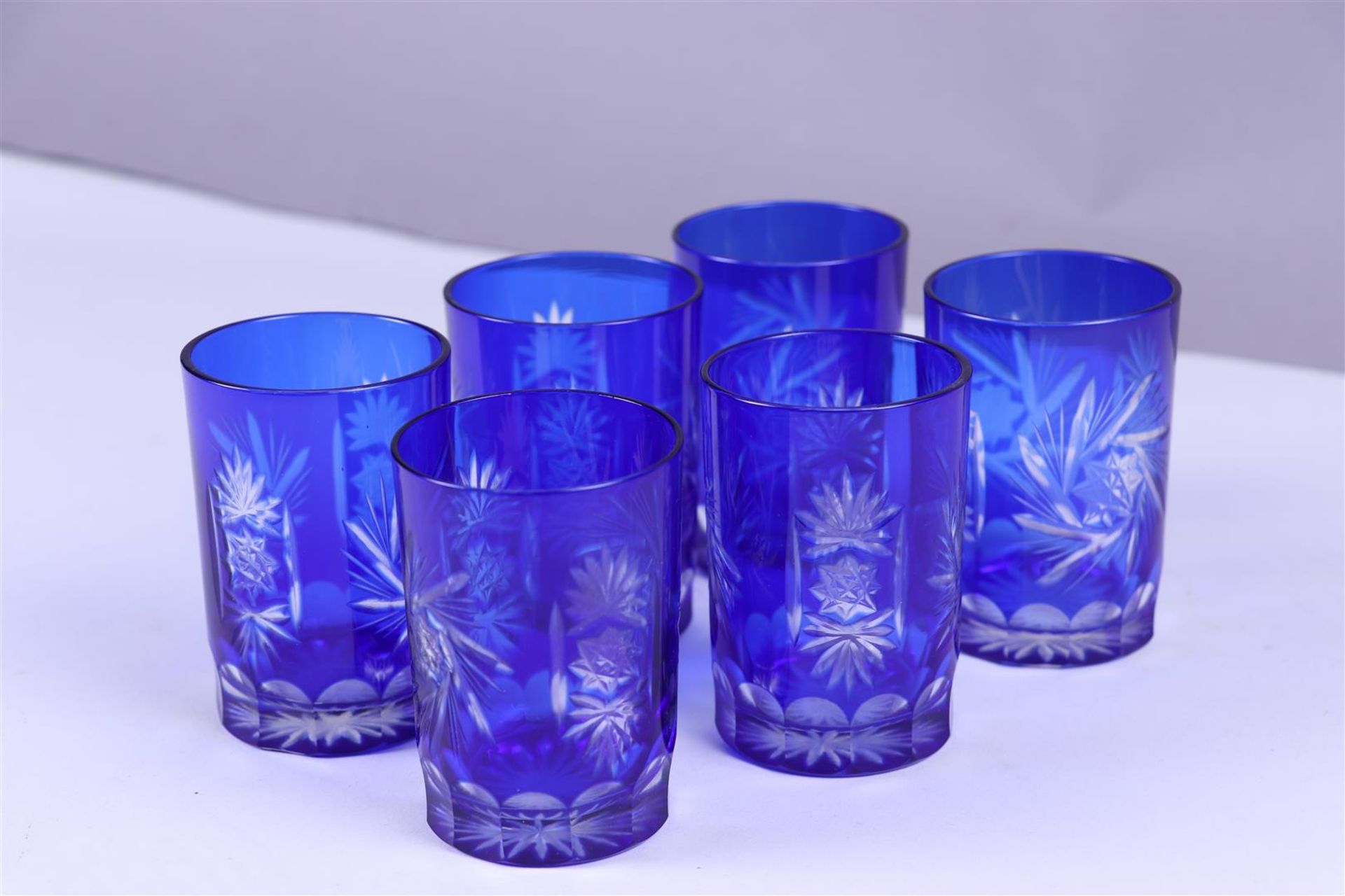 A set of 6 blue Bohemian lemonade glasses. 19th century.