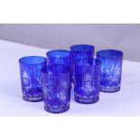 A set of 6 blue Bohemian lemonade glasses. 19th century.