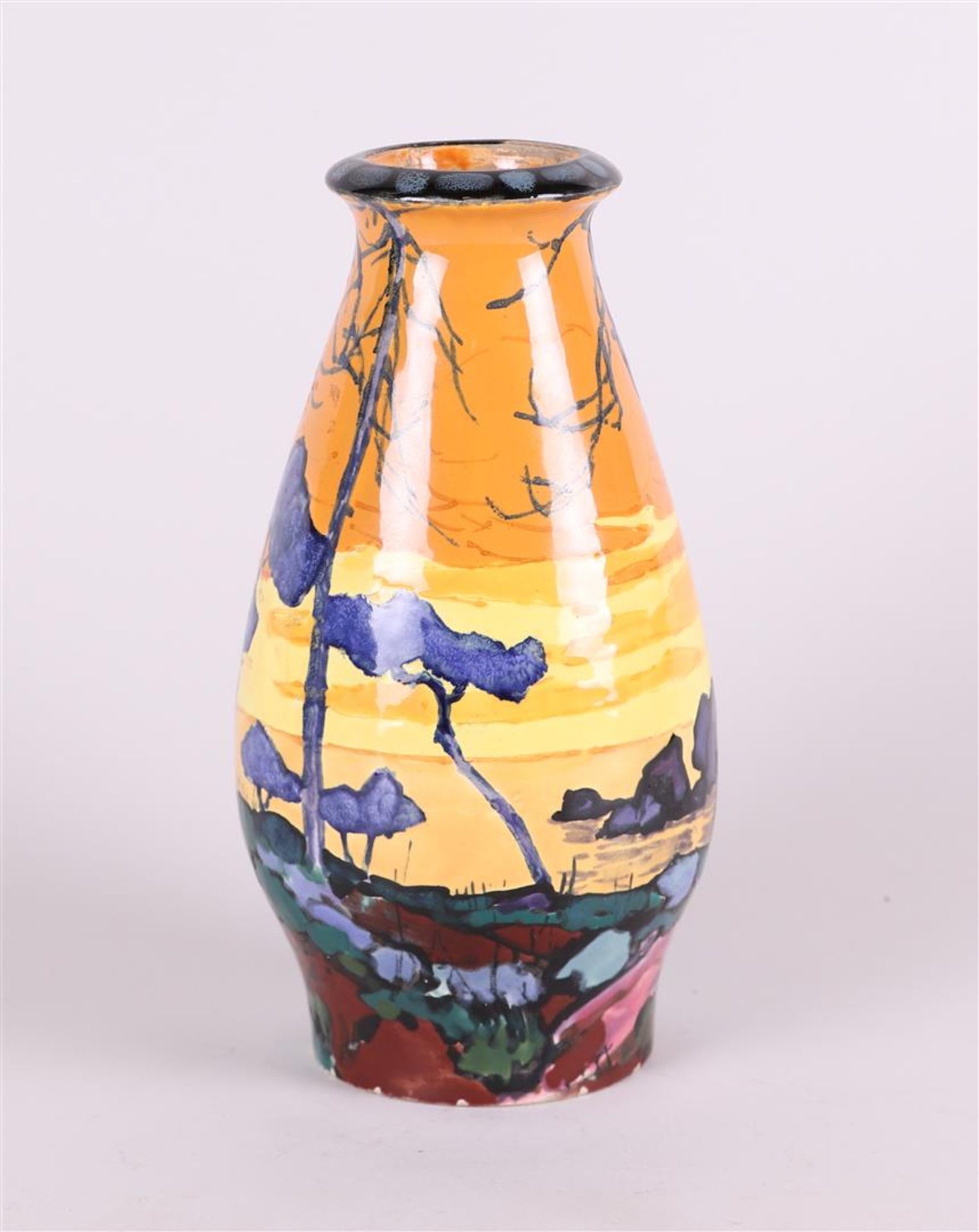 A Faience polychrome painted vase, marked Valluaris. France, early 20th century.