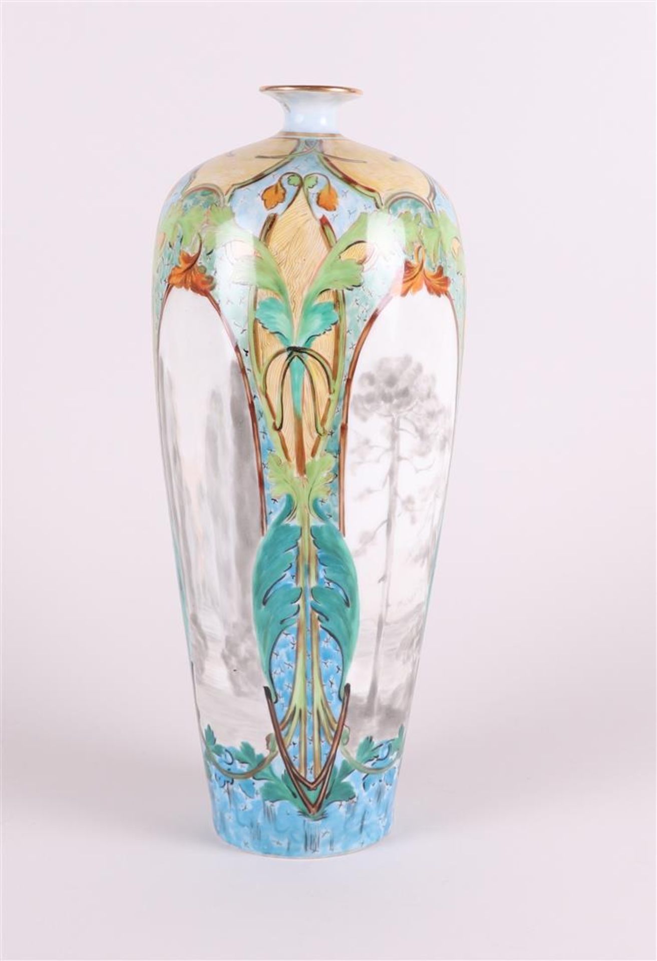 A polychrome decorated Art Nouveau porcelain vase. France, early 20th century.