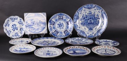 A lot with (10) various pottery plates, all marked: "De Porselyne Fles".