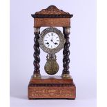 A wooden column clock with intarsia. France, circa 1870