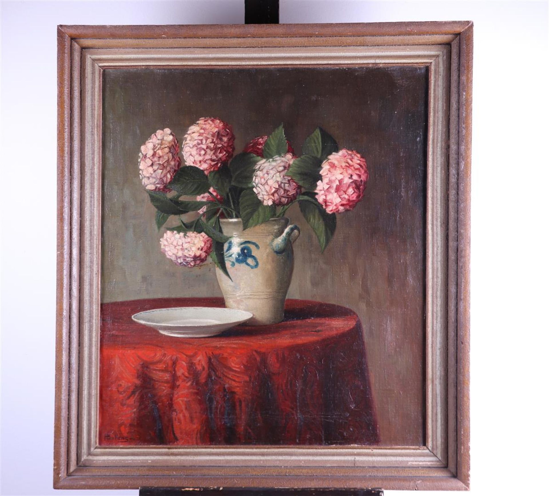 Hendrikus Petrus Bullens (Stiphout 1909 - 1983 Helmond), Still life of flowers in a Cologne pot.  - Bild 2 aus 4