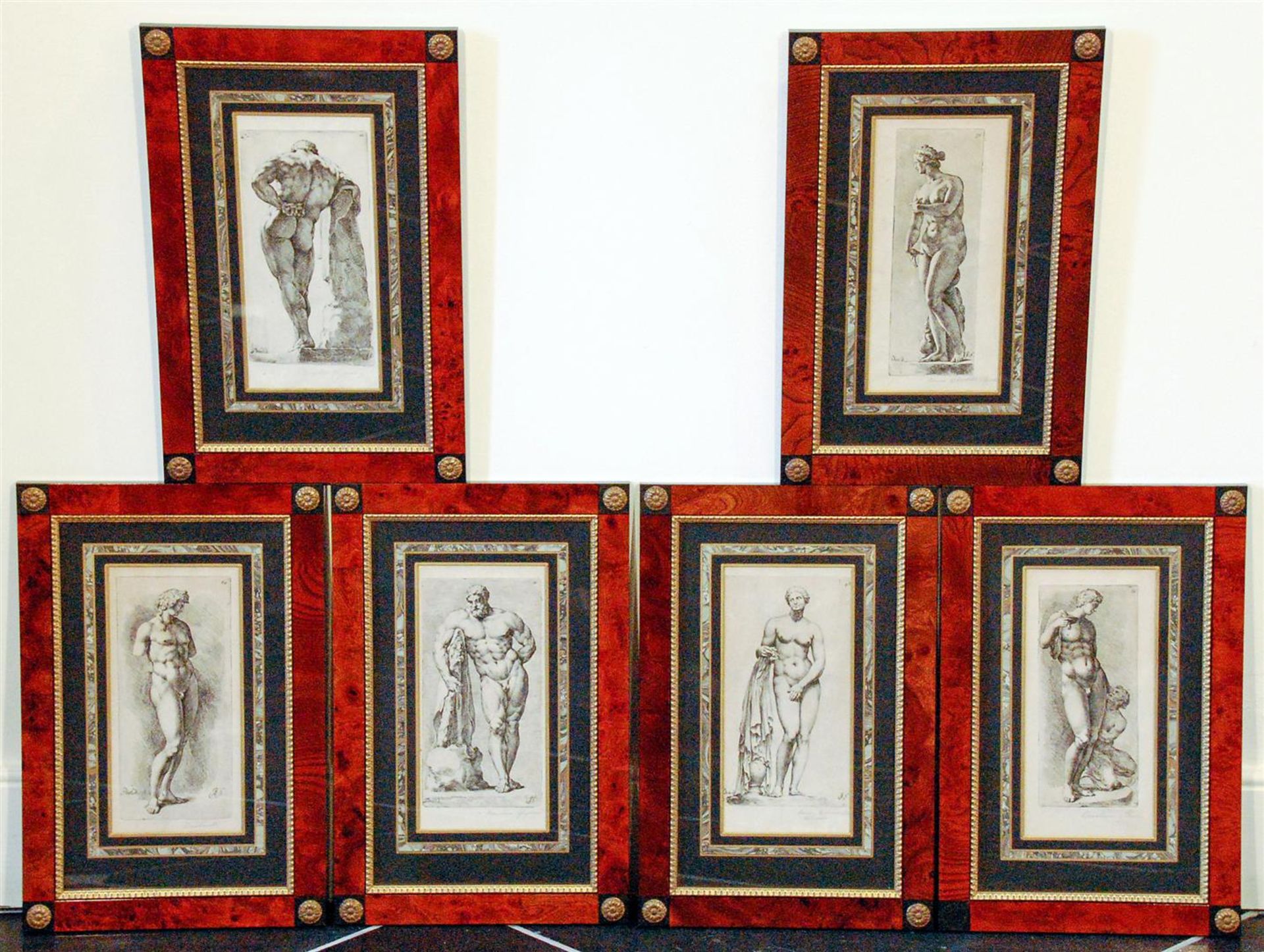 After Jan de Bisschop, (6x) copper engravings with representations of classical statues. 