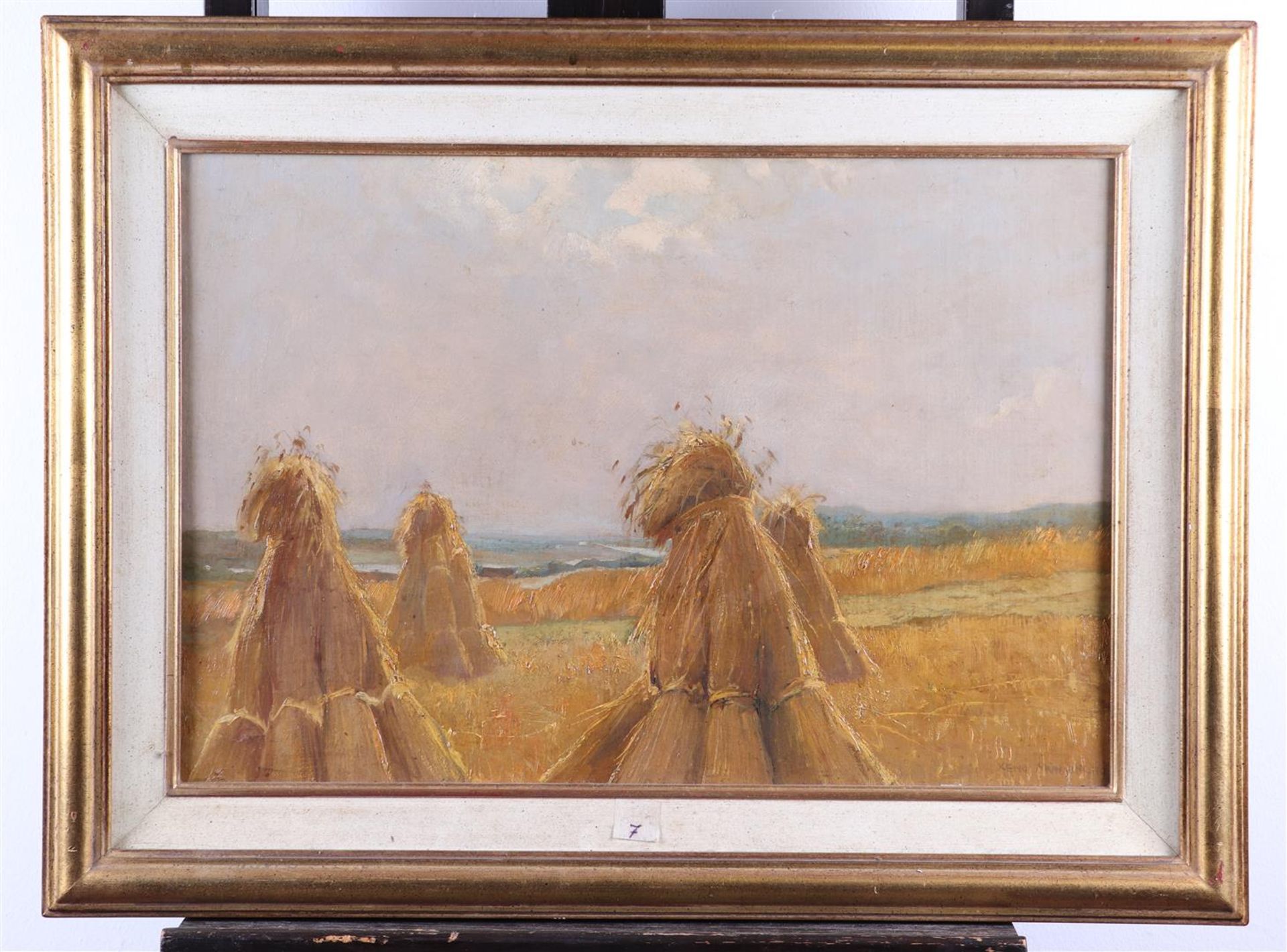 Xeno Munninghoff (Deventer 1873 - 1943 Barneveld), Sheaves of wheat in a landscape near Barneveld,  - Image 2 of 5