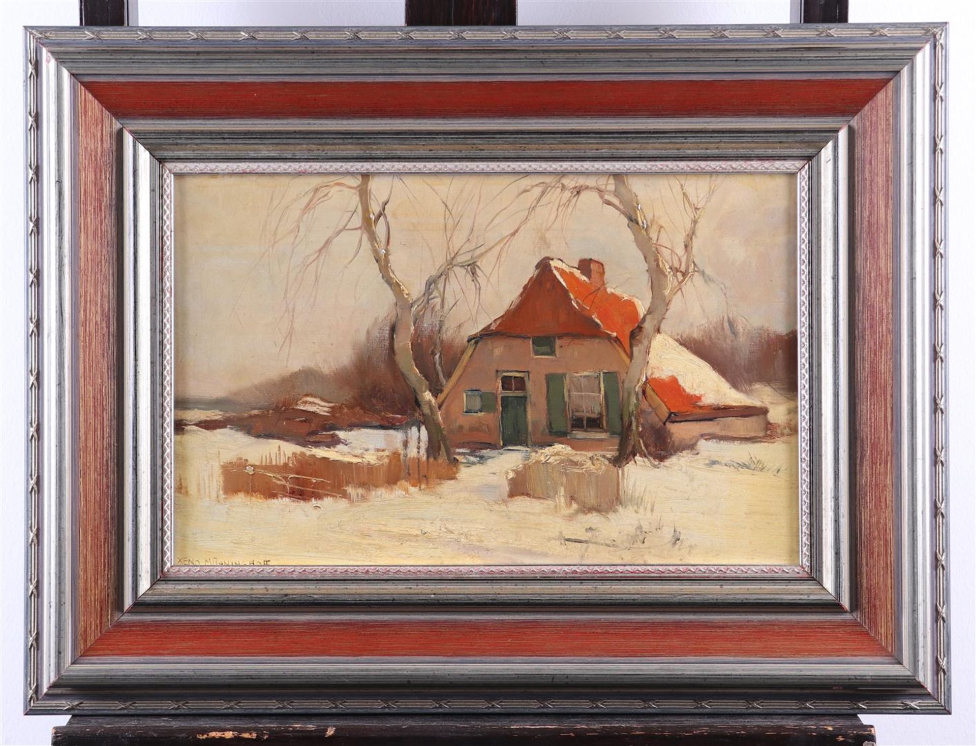 Xeno Munninghoff (Deventer 1873 - 1943 Barneveld) (attributed to), Winter landscape with  farmhouse - Image 2 of 4