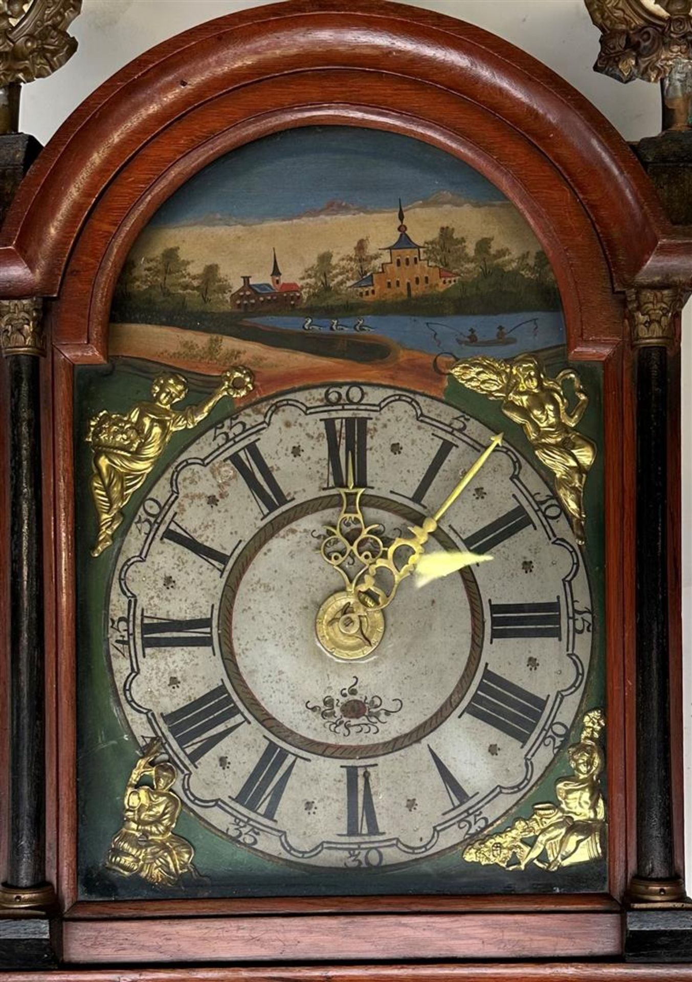 A Dutch Frisian hanging clock with alarm clock and laton copper ornaments. Holland, 19th century. - Image 2 of 2