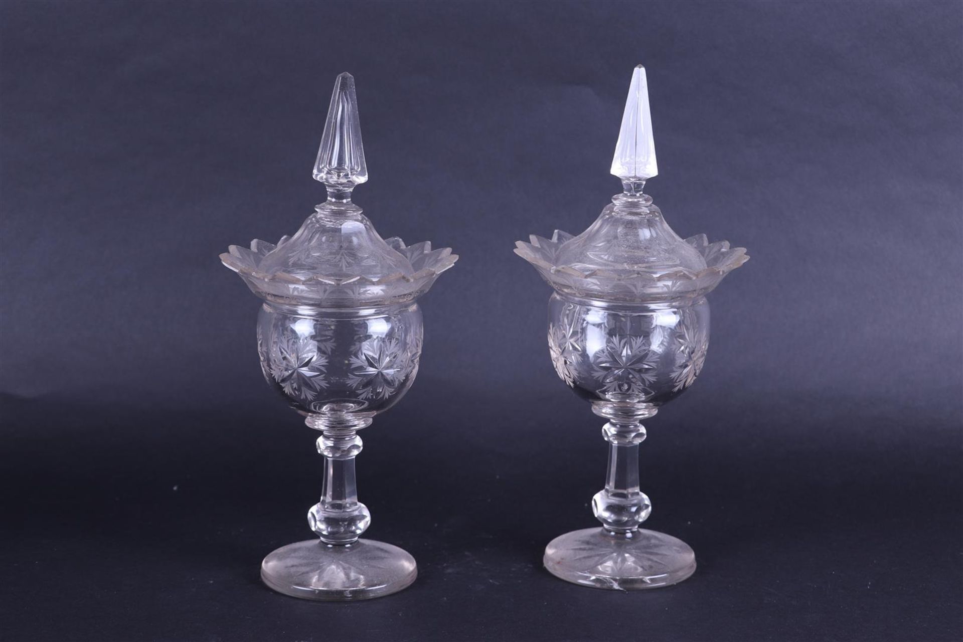 A pair of cut glass ginger slices, ca. 1900.