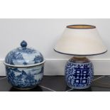 A lot consisting of a ginger jar converted into a table lamp and a lidded jar, China, 20th century.