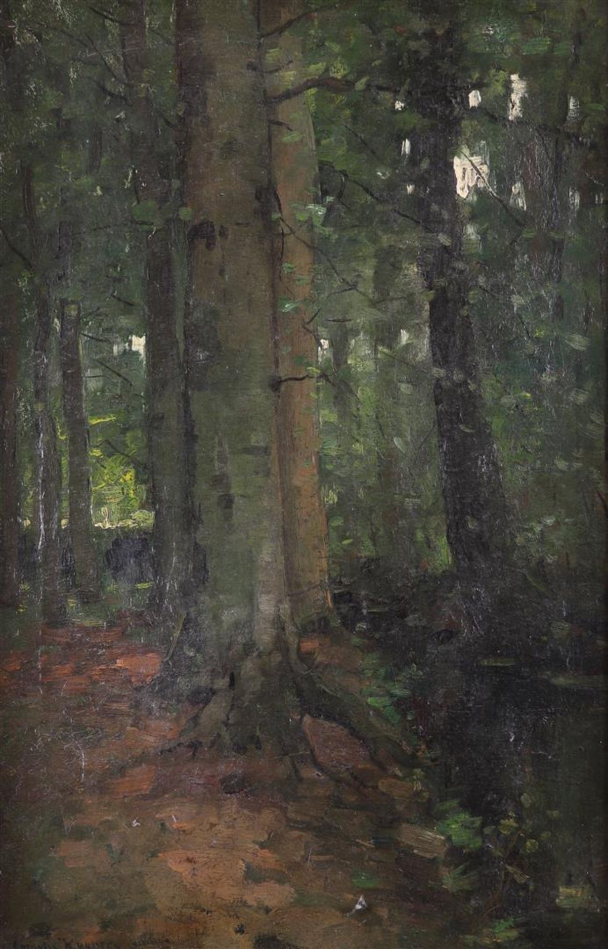 "Cornelis" Marinus Kuypers (Rijswijk 1896 - 1981 The Hague), Beech trees along a forest stream, 