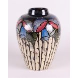 An Art Nouveau style polychrome painted earthenware vase, marked: "Bovey". Early 20th century.