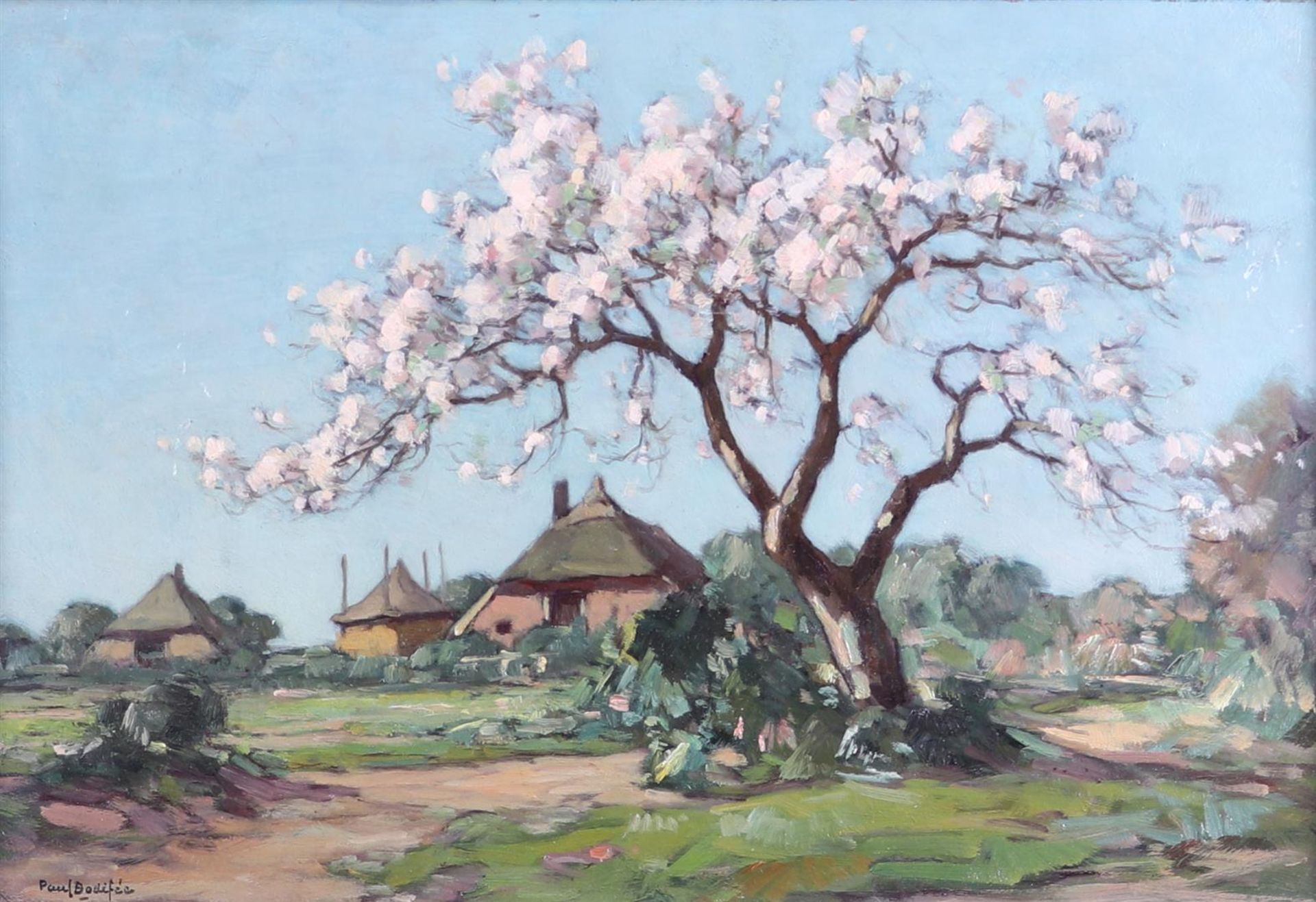 Paul Bodifée (Deventer 1866 - 1938), Blossom tree in landscape, signed (lower left), oil on panel.