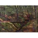 Gerard Willem Pieter "Gerrit"van Dokkum (Utrecht 1870 - 1931)A wooden bridge over a forest stream