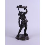 A brown patinated bronze by Bachus made into a lamp base. about 1880.