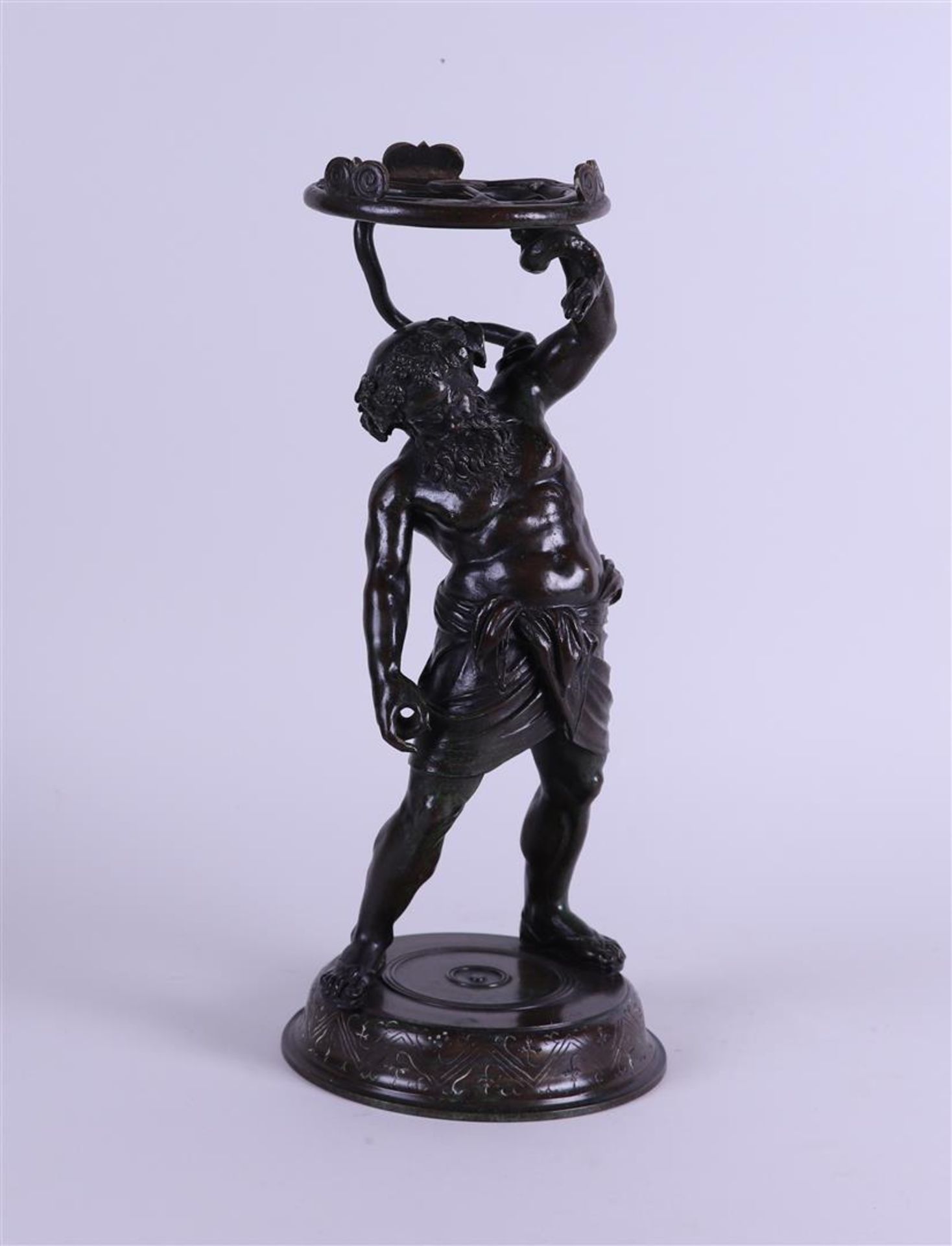A brown patinated bronze by Bachus made into a lamp base. about 1880.
