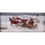 Janus Wolski, 19th century, "Fahrt zur Jagd" / Troika in the snow, signed, oil on panel.