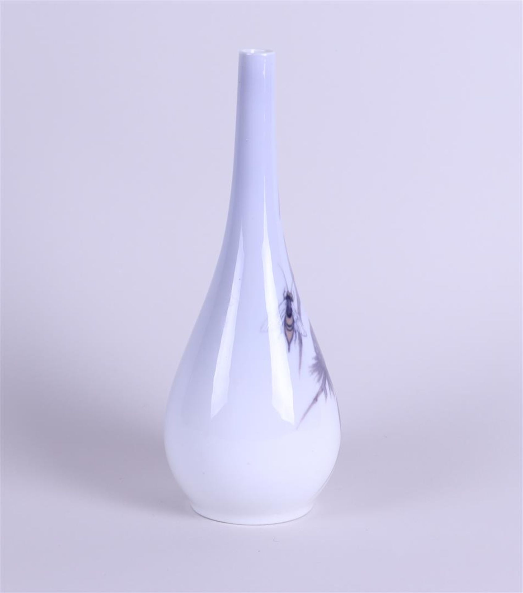 A porcelain pipe vase with a decoration of a branch with an insect, marked: "Royal Copenhagen". - Image 2 of 4
