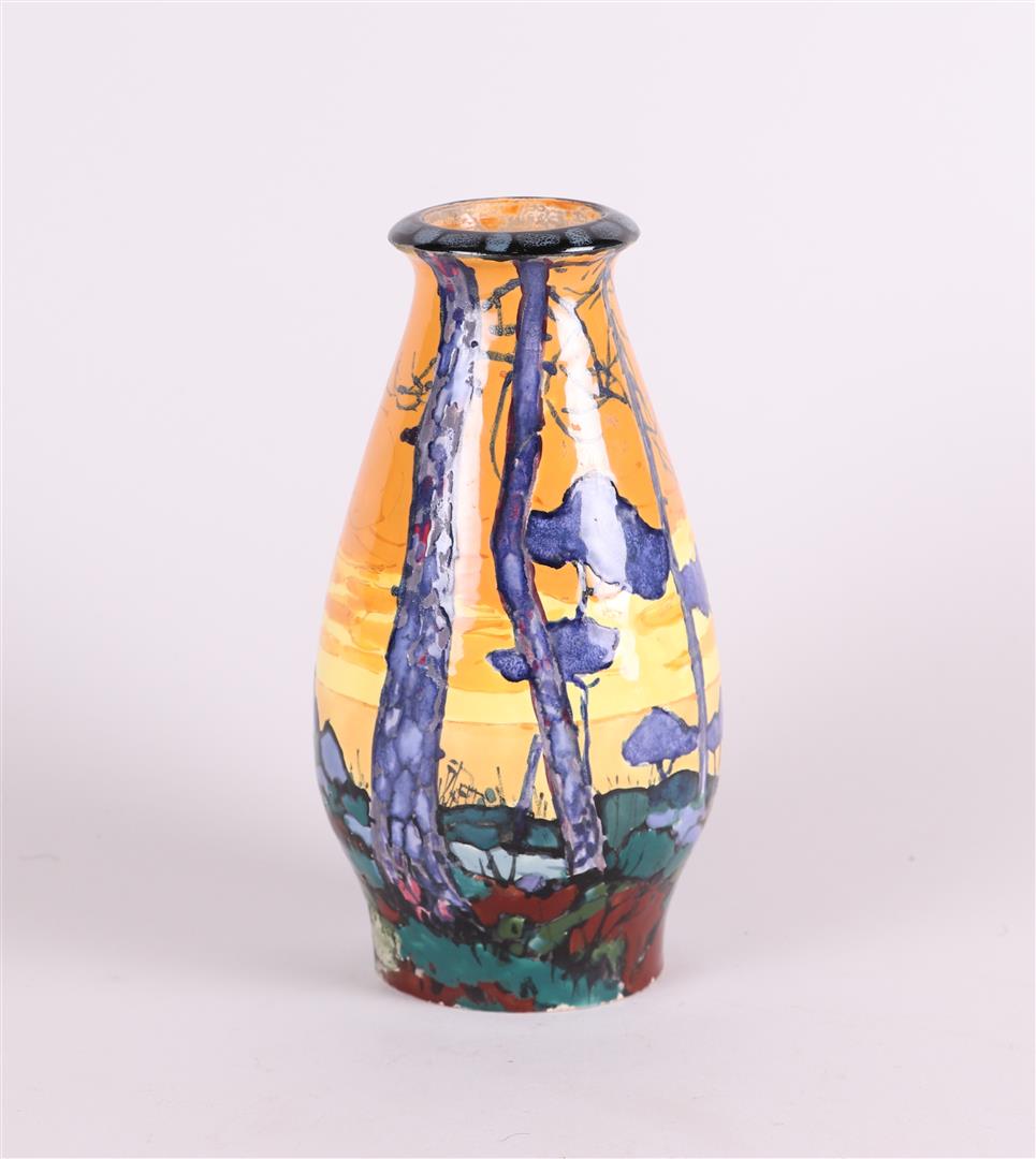 A Faience polychrome painted vase, marked Valluaris. France, early 20th century. - Image 2 of 6