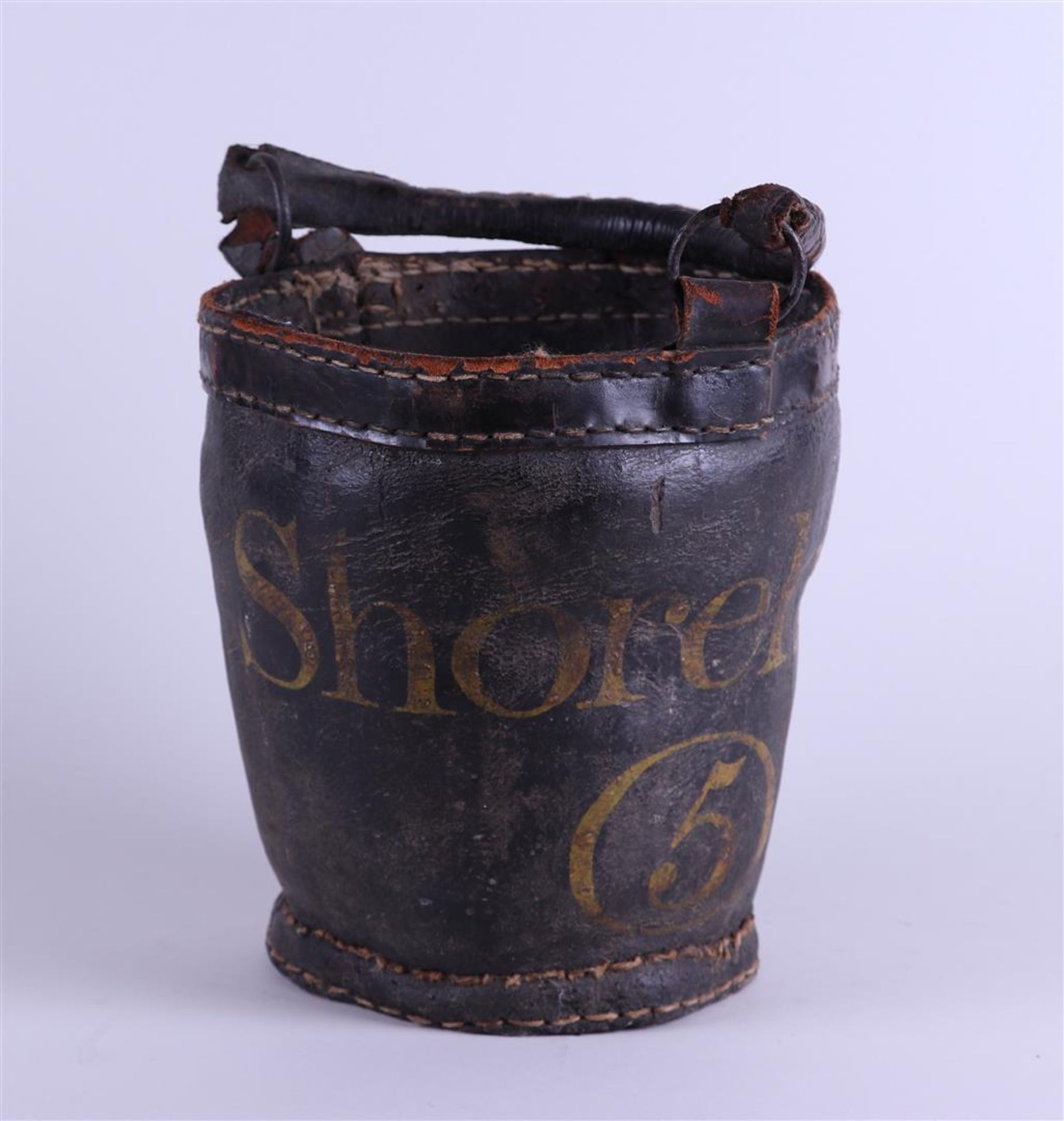 A leather firefighter's lake with 'shoreham' inscription. Early 20th century.