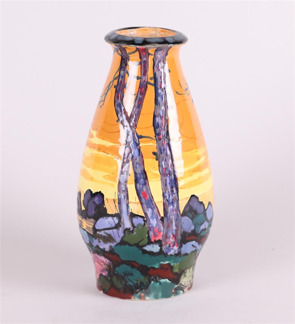 A Faience polychrome painted vase, marked Valluaris. France, early 20th century. - Image 3 of 6