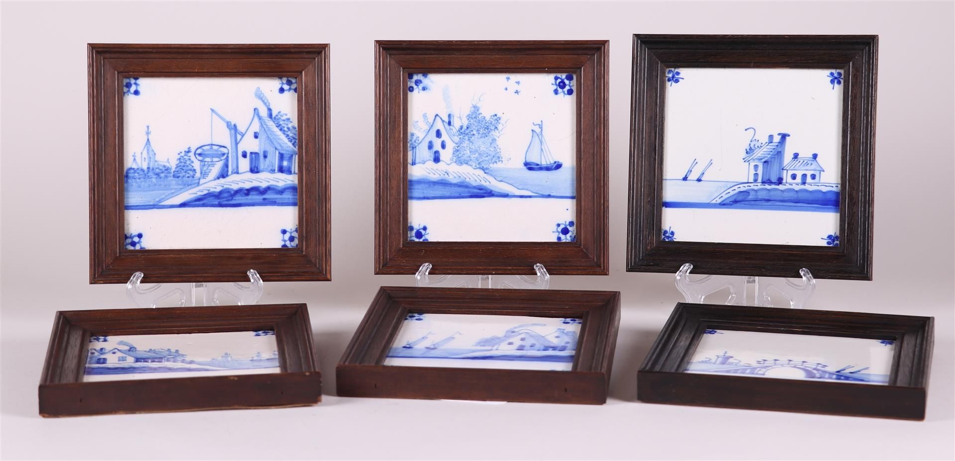 A lot  with (6) framed pottery tiles. Delft, 19th century. - Image 2 of 2