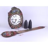 A French comptoise clock with polychrome laton copper rim in which a dove and ditto pendulum depicti