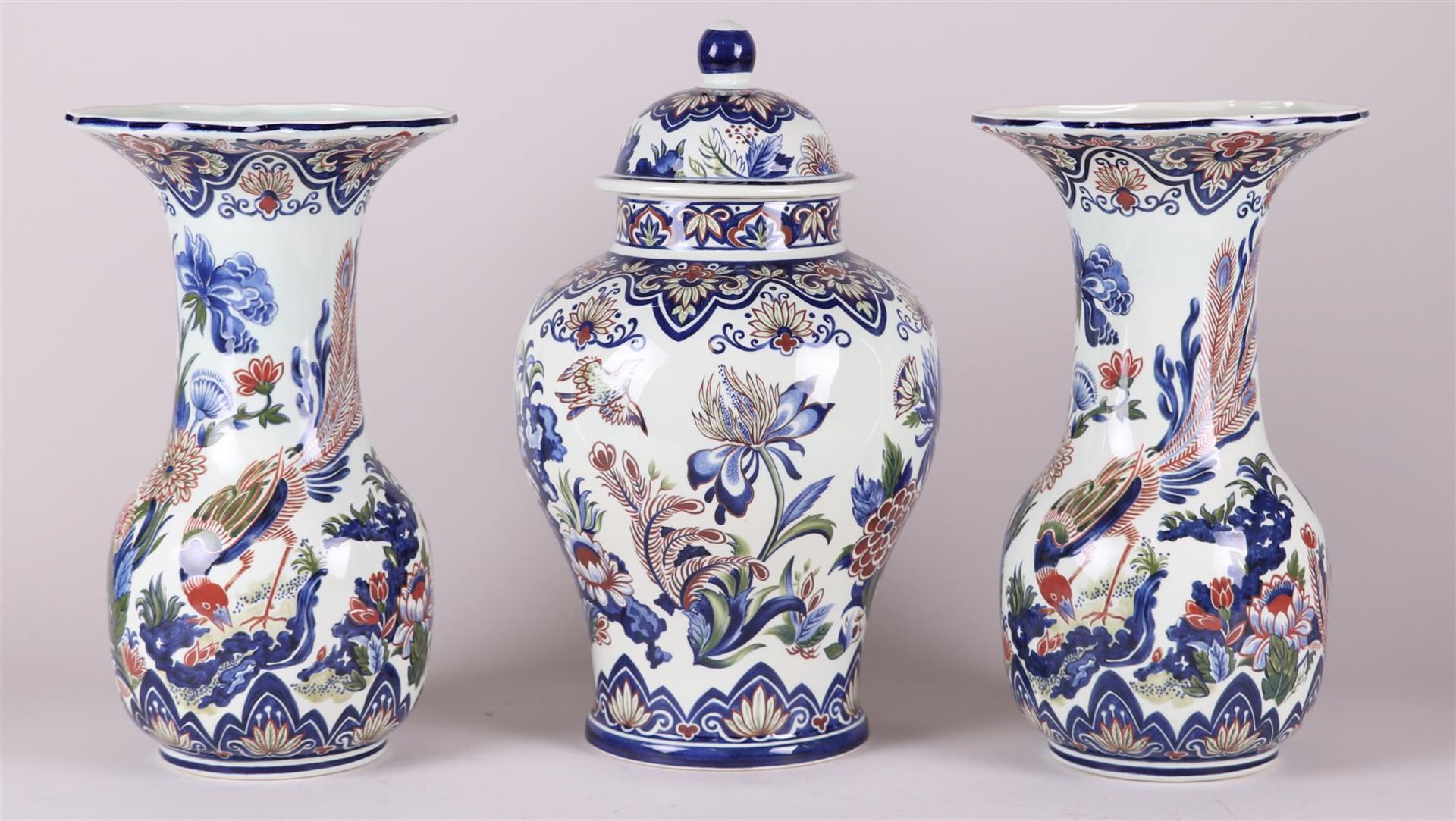 A porcelain garniture, Boch, decor: Vieux Rhodes.