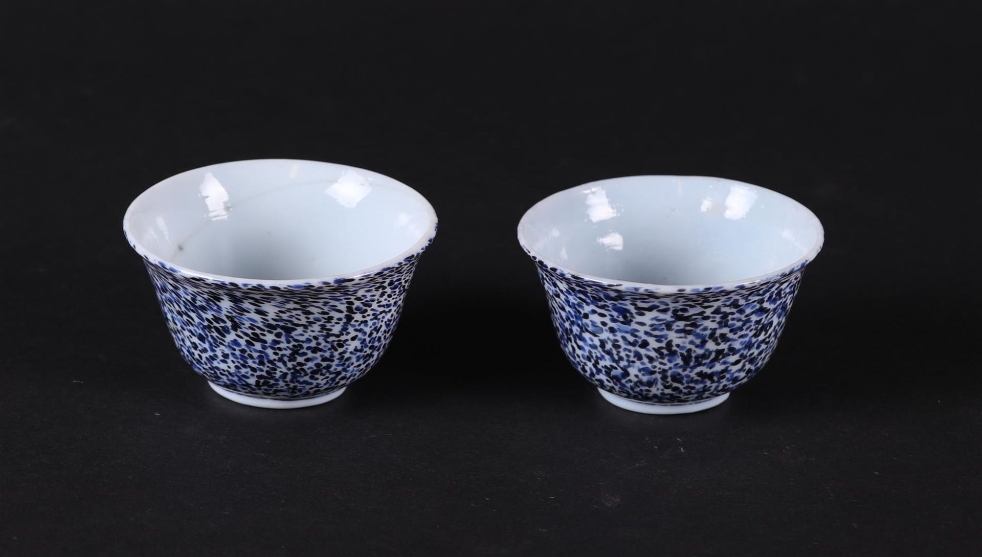 Two opaline glass bowls with blue stipple technique. 18th/19th century.