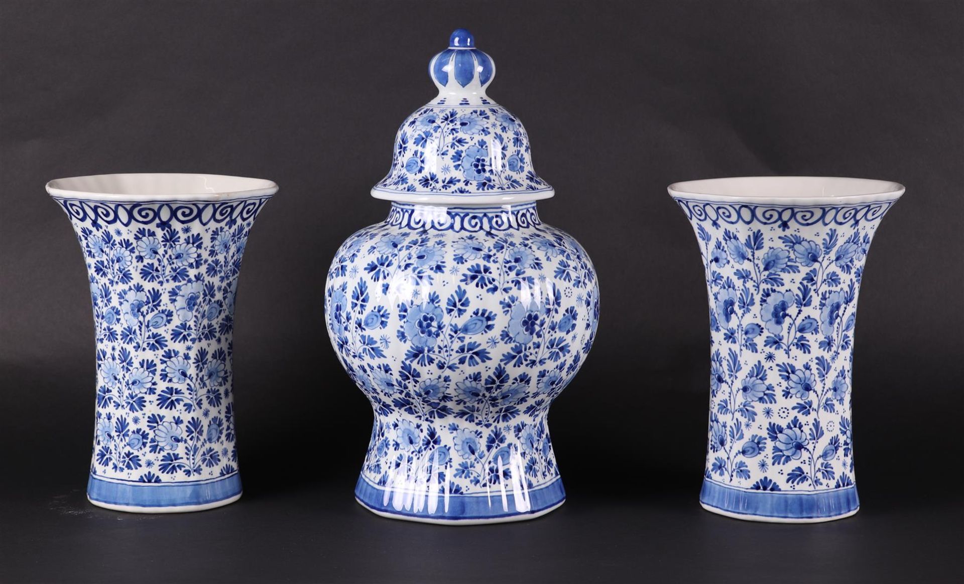 A three-part pottery garniture. "De Porceleyne Fles", 1995.