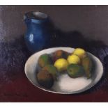 Joop Kropff (The Hague 1892 - 1979 Delft), Still life of fruit on a white bowl and blue jug, signed