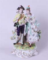 A porcelain group of a couple in love, marked Sitzendorf