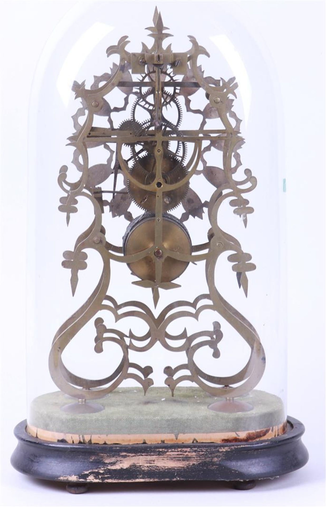 Brass Skeleton Clock Under an Antique Glass Bell Jar - Image 3 of 3