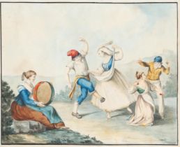 Neapolitan School, ca. 1820, Ballo Napolitano, annotated with title (bottom center), watercolor on p