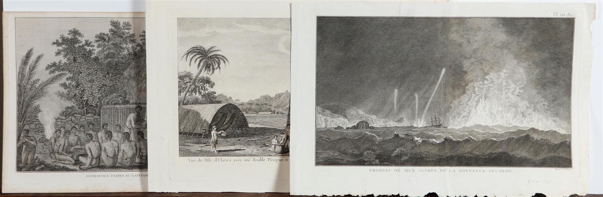 A lot consisting of (3) various engravings of different landscapes (James Cook), 18th century.