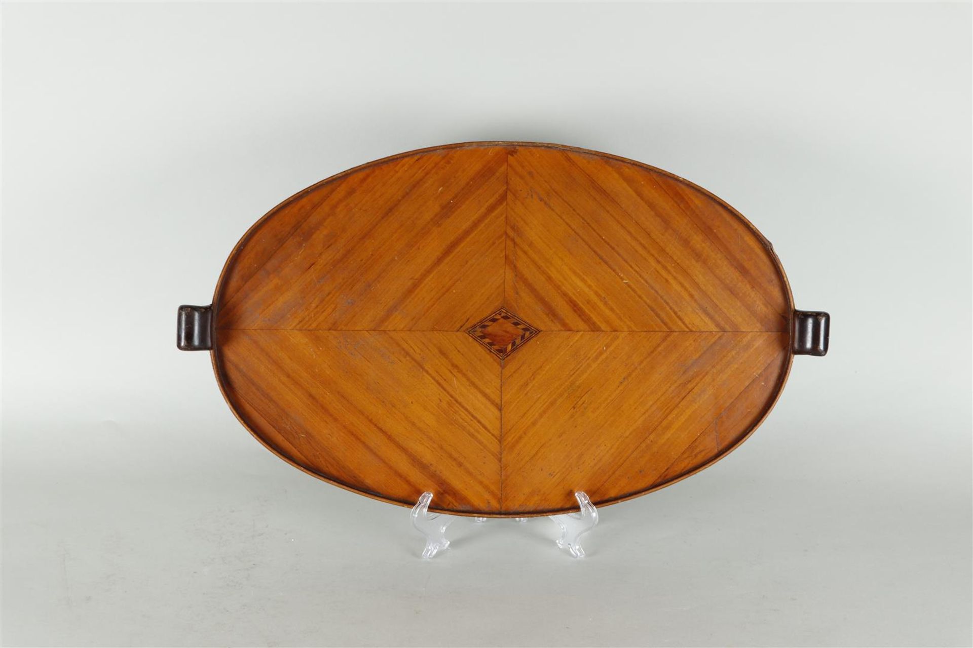 An English mahogany glued tray with intarsia,
