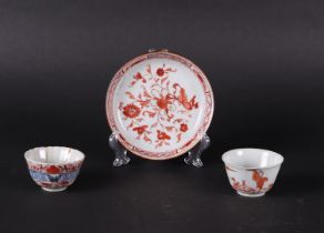 A milk and blood plate, floral decor and capuchin back, two various milk and blood cups with a.o. Fi