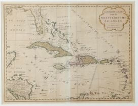 Isaak Tirion - Map depicting the Caribbean islands, Amsterdam, 18th century. Old-fashioned colored.