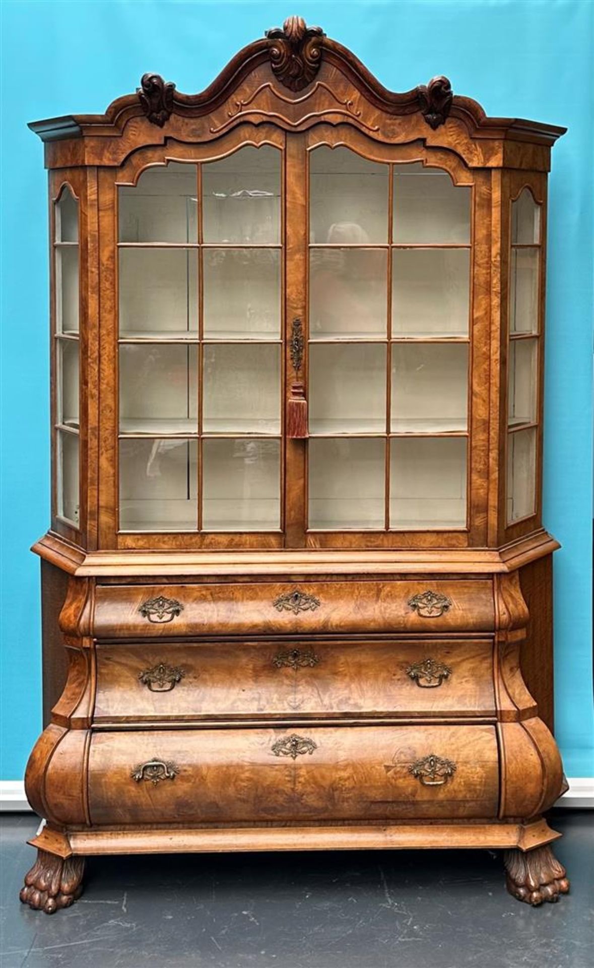 Large Burl Walnut Display Cabinet (Holland, 19th Century)