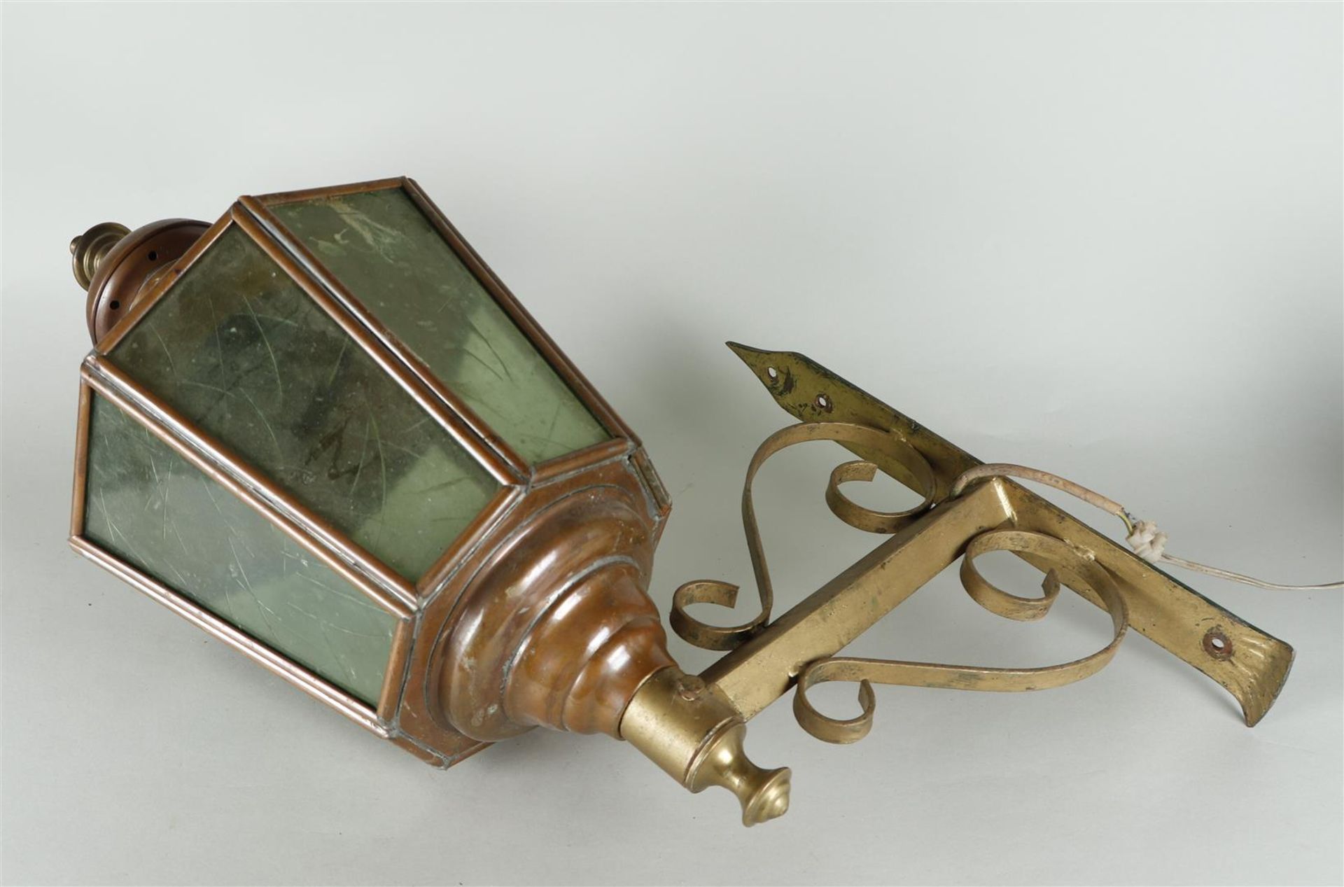 A copper outdoor lamp with green glass. ca. 1930