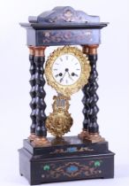 Blackened Wooden Column Mantel Clock (France, 19th Century)