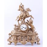 ZAMAC Mantel Clock Depicting an Arab on a Lion Hunt (France, Ca. 1880)