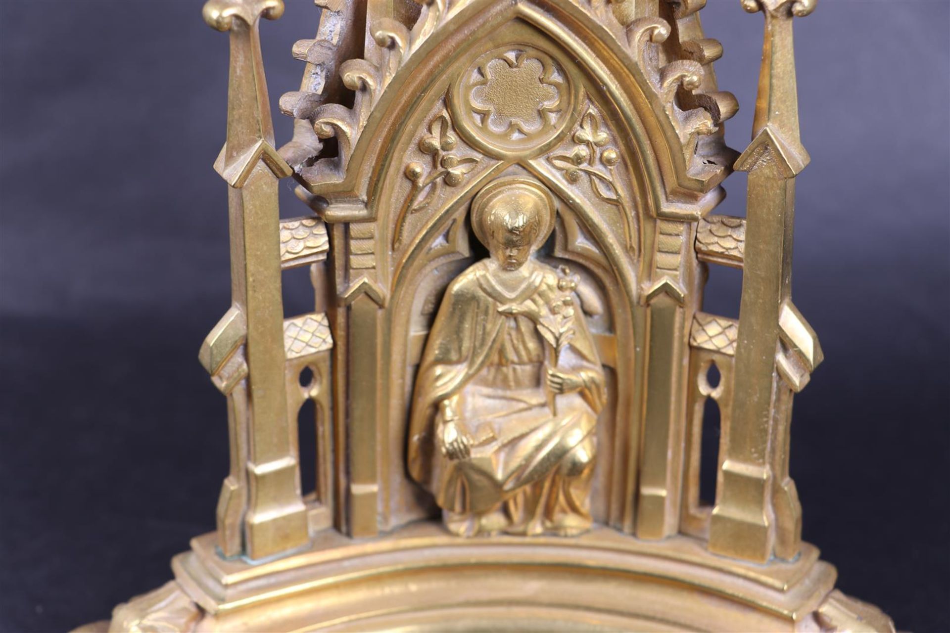 Neo-Gothic Ormolu Altar Candlestick with Images of Church Fathers (Approx. 1880) - Image 3 of 6