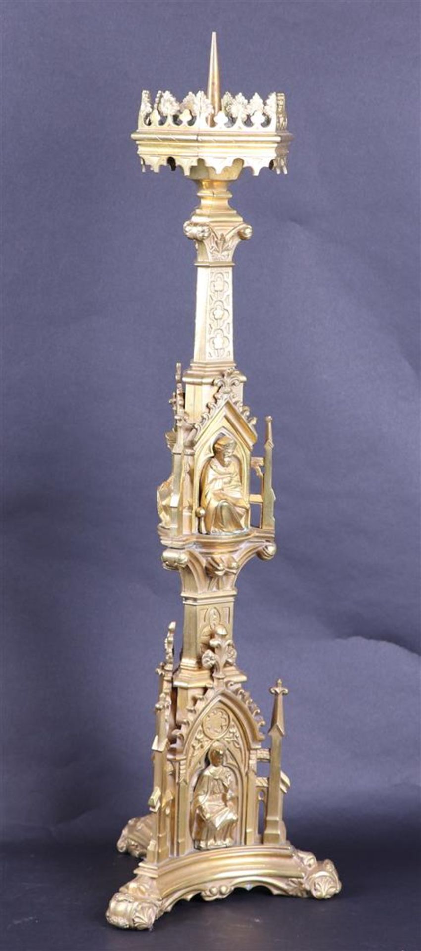 Neo-Gothic Ormolu Altar Candlestick with Images of Church Fathers (Approx. 1880) - Image 4 of 6