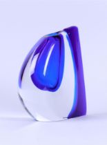 Jaroslav Svoboda, a cobalt blue with clear lead glass vase.