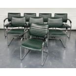 A set of eight green leather Thonet S73 chairs. Designed by Josef Garcia.