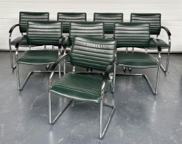 A set of eight green leather Thonet S73 chairs. Designed by Josef Garcia.