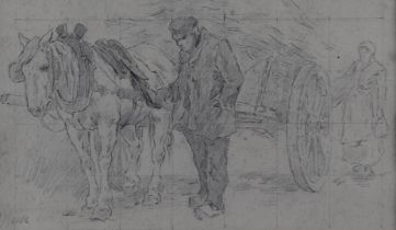 Possibly Anton Mauve (Zaandam 1838 - 1888 Arnhem), Farmer and farmer's wife with horse and cart