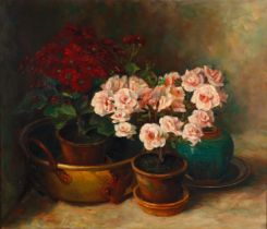 M. Zijl, XX, Still life of roses and geraniums in a pot, signed and dated '44 (bottom left)