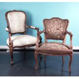 A lot consisting of (2) various Louis XV style armchairs, both upholstered with an embroidered seat 