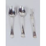 Silver cutlery consisting of two spoons and a fork, hallmarked